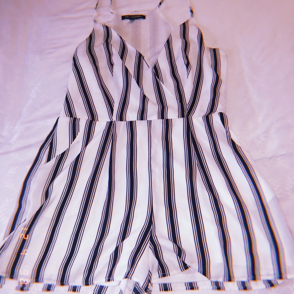 One Love Navy/White Stripped Rompee
